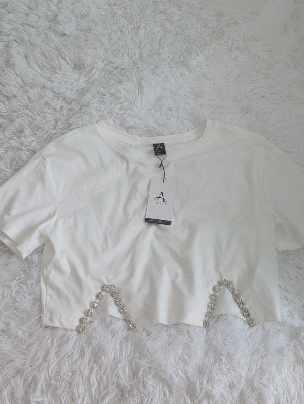 Ansett White Embellished Crop Top - Women's